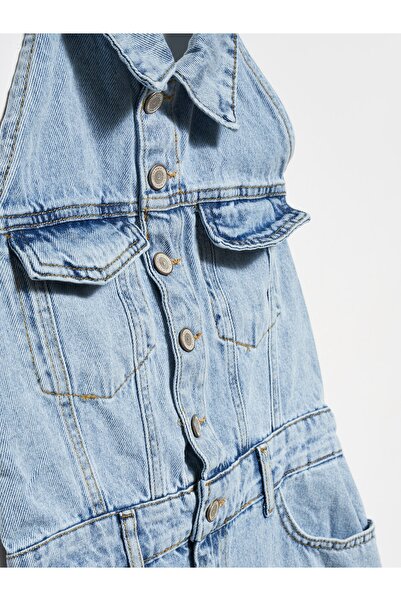 Dilvin 90514 Rochie din denim cu spatele deschis la spate zapada-albastru