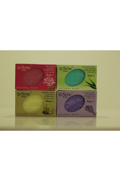 SOW Beauty Aloevera - Kükürt - Lavanta - Gül Bitkisel Sabun 4 ADET 50gr