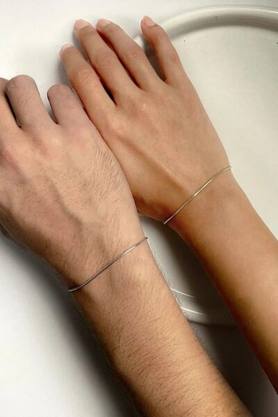The Collection Unisex Minimal Ultra ince 2'li İtalyan Zincir Sevgili Çift Bil...