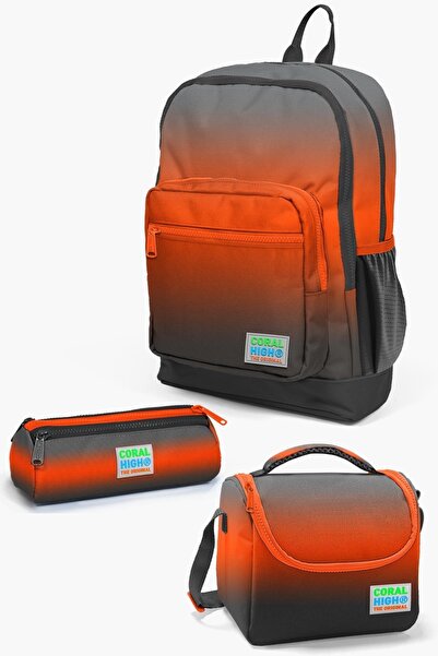 Coral High Kids Turuncu Gri Renk Geçişli 3’lü Okul Çanta Seti SET0123748