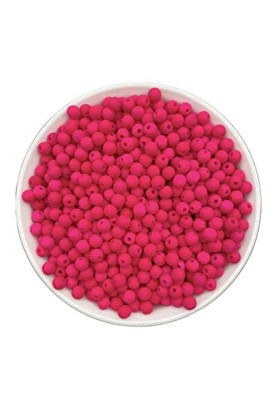Hedef Bijuteri Neon Boncuk, 25gr 6mm Fuşya Renk Mat Neon Fosforlu Boncuk,Takı...