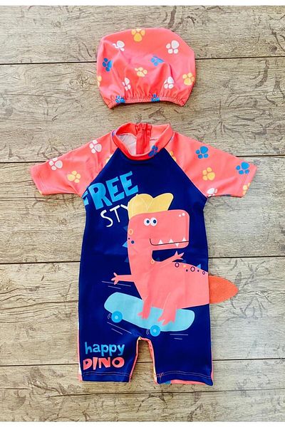 mmms Dinosaur Swimsuit and Bonnet - Relaxed Fit