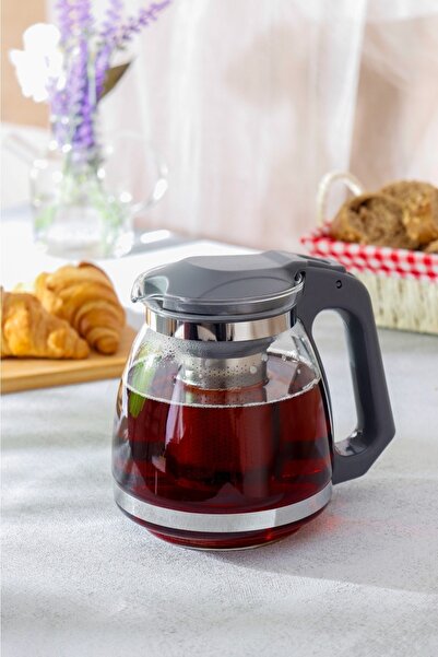 HOMENIVA Gri Süzgeçli Cam Demlik 1500 Ml