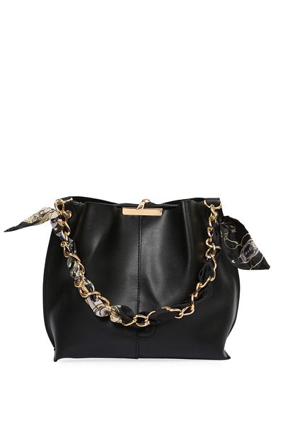 Bagfoni Accesoriu lant eșarfă neagră Crocos Piele moale 3 compartimente Geantă de mână și geantă de umăr elegantă și elegantă