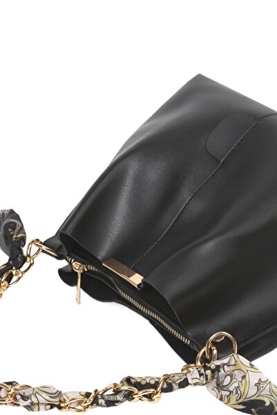 Bagfoni Crocos Чорна сумочка з ланцюжком та аксесуарами з м'якої шкіри, 3 відділення, стильна та вишукана сумочка через плече та на руці