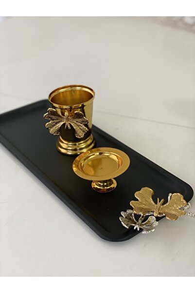 Elzem SET OF 3 BLACK BATON TRAY, GOLD MACARON HOLDER AND ROSE BUCKET WITH GOLD BUTTERFLY