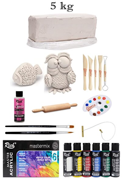 GLANCE Vakumlu Çamuru Beyaz 5 KG Rich Master Mix 60cc Akrilik 6'lı Canlı Renk...