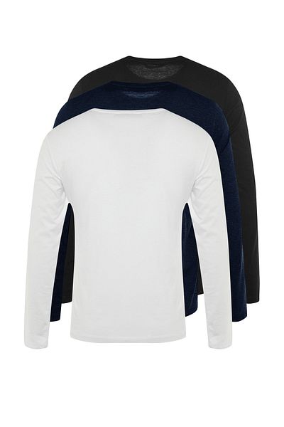Trendyol Collection Schwarz-weiß-marineblaues 3-teiliges Basic-Pack – 100 % Baumwolle, lang geschnittene Tok-T-Shirts TMNAW21TS0197