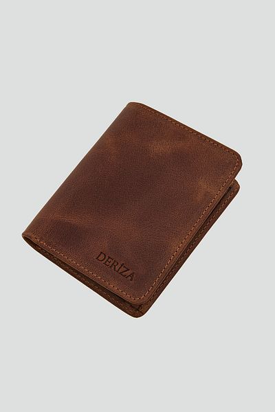 Deriza Мъжки портфейл Dik Crazy от естествена кожа, кафяв
