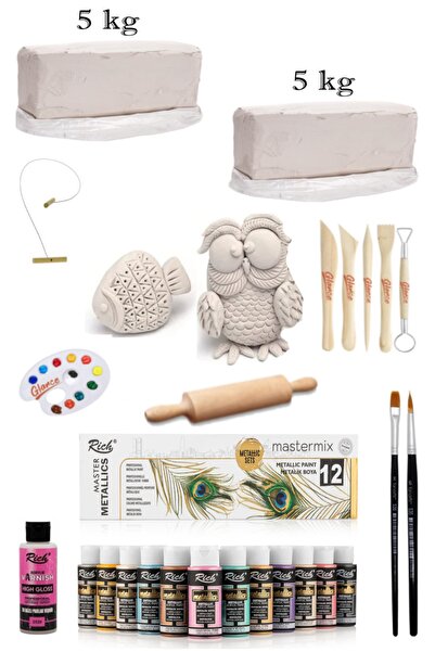 GLANCE Vakumlu Çamuru Beyaz 5x2 KG Rich Master Mix 60cc Akrilik 12'li Metal R...