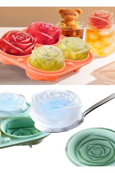 Hyd 2 Adet Pratik 4 Bölmeli Silikon Gül Şekilli Buz Kalıbı Sunum Buz Çikolata...