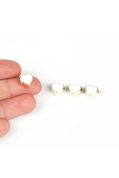 yfhobi 1 ADET - 9 mm ORTADAN DELİK BEYAZ RENK MİNELİ KALP TAKI APARATI, ALTIN...