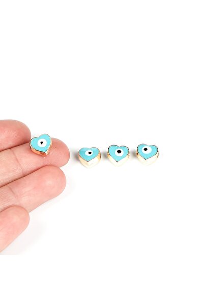 yfhobi 1 ADET - 9 mm ORTADAN DELİK TURKUAZ NAZAR MİNELİ KALP TAKI APARATI, AL...