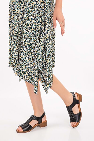 Gondol Hakiki Deri Örgü Topuklu Sandalet Iz.6026