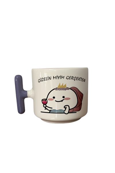 GünayStore هل أنت جميلة؟ كوب ليلا تي من السيراميك مطبوع عليه قطة موشي مع مقابض