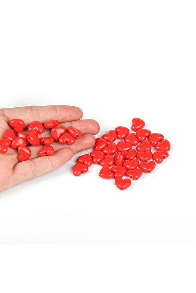 yfhobi 25 gram, 14 mm, KIRMIZI RENK KALP BONCUK, PLASTİK TAKI BONCUĞU, 1.Kalite, (25gr : 40 Adet Civarı)