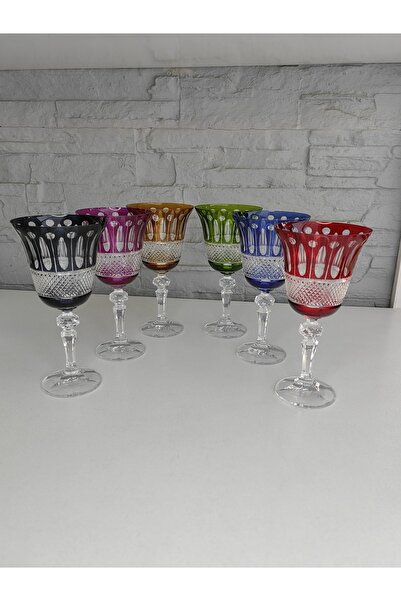 ALANYA HOME DECOR CRYSTALITE BOHEMIA 6 COLORED RED WINE GLASSES RENKLİ 6 ADET KIRMIZI ŞARAP KADEH 220ML
