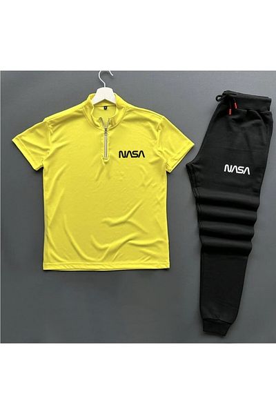 MYDARKSTYLE Unisex Nasa Printed Half Zipper CARSE T-Shirt- Cotton Sweatpants Set, Top, Bottom, 2-Piece