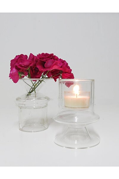 Missi MİSSİ AYAKLI CLEAR CAM MUMLUK VE TEALIGHT SETİ