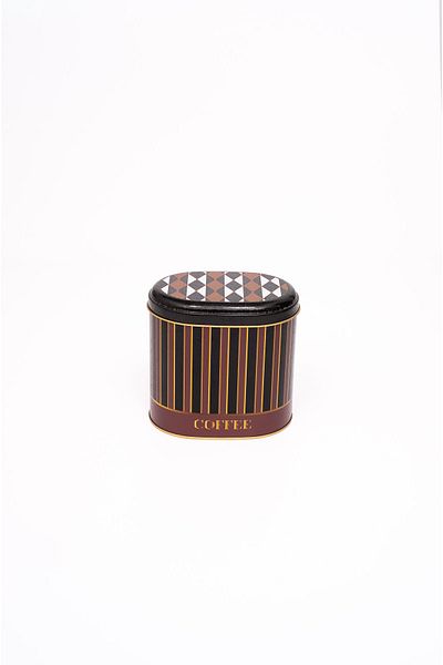 EVLE Er004-7j Circus Black Coffee Patterned Oval Metal Storage Container 11x15 Cm