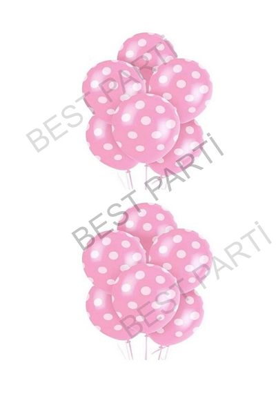 BEST PARTİ DOĞUM GÜNÜ PARTİ SÜSLERİ Pink Polka Dot Balloon 10 Pieces