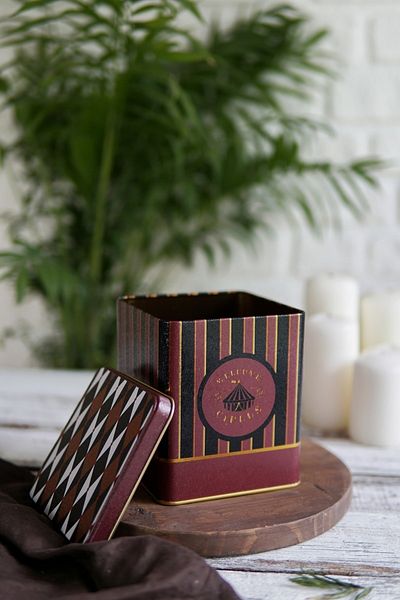EVLE Er024-9e Circus Black Patterned Square Metal Storage Container 12x12 Cm
