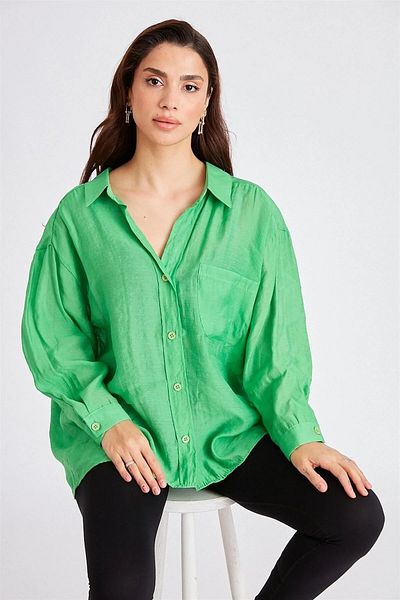 Ortaya Çık Grass Green Off Shoulder Oversize Shirt