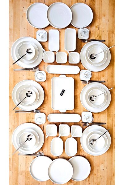 CASA DE BELLA 61 Parça Modern Sade 6 Kişilik Yemek Ve Kahvaltı Takımı