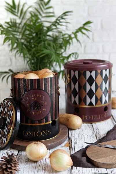 EVLE Metal Patates Soğan Kovası - Sebzelik - Patates Soğanlık Sepeti 2li Set,...