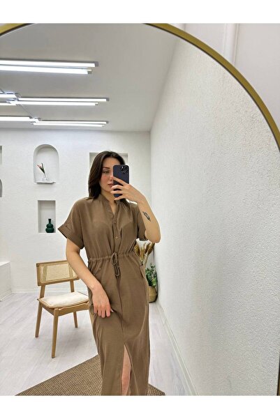 AF FASHİON Belden Bağlamalı Önden Yırtmaçlı Elbise