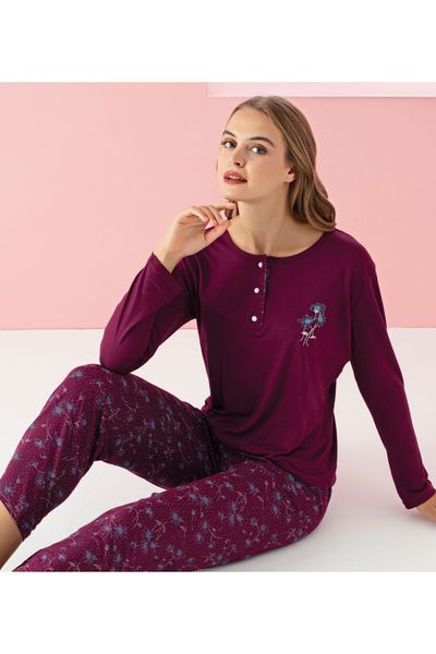 LİLA İÇ GİYİM LARGE WOMEN'S FLEECE PAJAMA SET - Trendyol