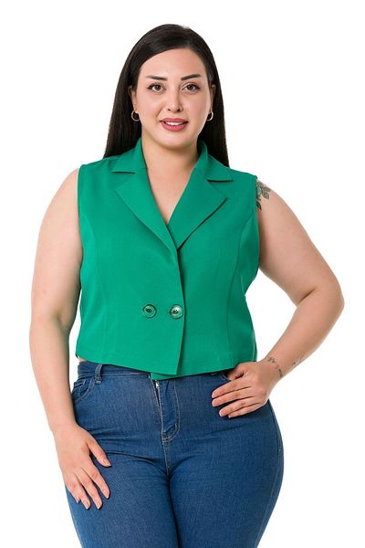 DISENTIS MODEST Plus Size Double Breasted Double Button Green Mini Vest