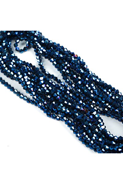 yfhobi 1 DİZİ (40 cm- 90-95 Adet)- 4 mm PİRAMİT KRİSTAL CAM BONCUK, KAPLAMA JANJANLI MAVİ BONCUK DİZİSİ