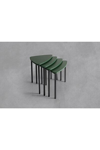 Veys Sehpa Vıstro 4 Lü Ahşap Ayak Zigon Sehpa - Yeşil