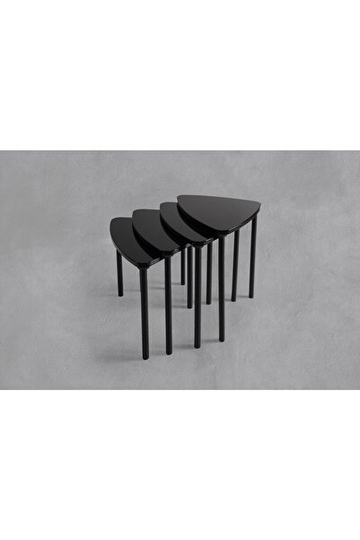 Veys Sehpa Vıstro 4 Lü Ahşap Ayak Zigon Sehpa - Siyah