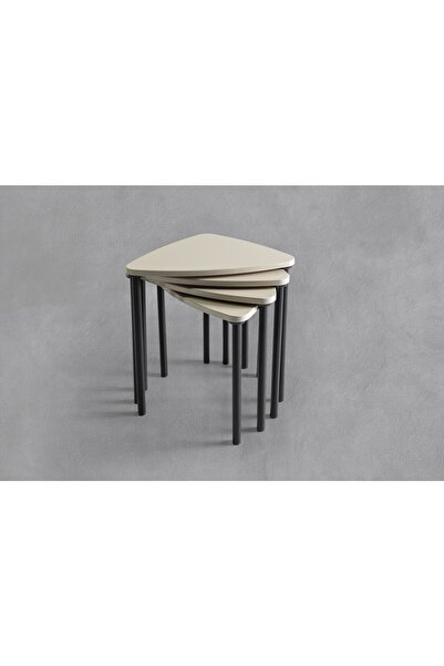 Veys Sehpa Vıstro 4 Lü Ahşap Ayak Zigon Sehpa - Krem