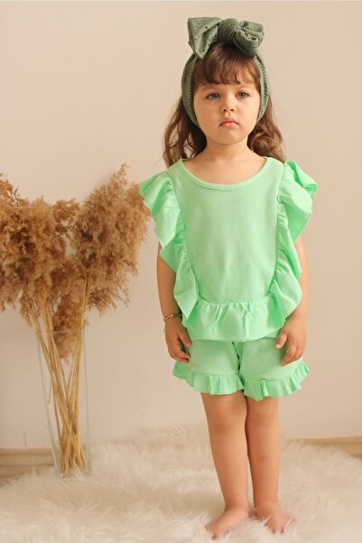 öykümgaleria Girl's Summer Top and Bottom Set with Shorts