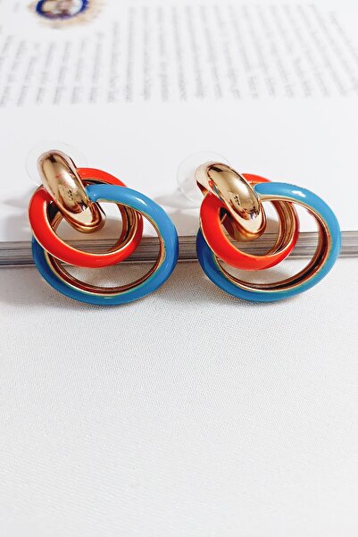 SEVİLLE AKSESUAR MARKA MODEL MAVİ TURUNCU İÇİÇE HALKA KÜPE