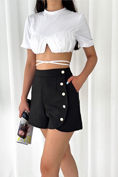FEMELLE Kadın Yeni Sezon Düğme Detaylı Önden Cepli Şort Etek