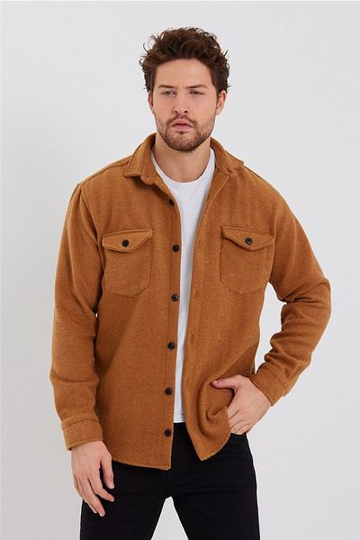 Tarz Cool Ανδρικό μουστάρδα διπλό κάλυμμα τσέπης Slim Fit Lumberjack πουκάμισο-odg001r9502s