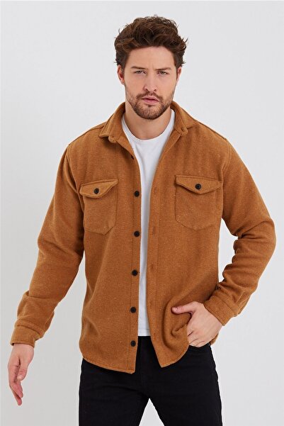 Tarz Cool Erkek Hardal Çift Cep Kapaklı Slim Fit Oduncu Gömlek-odg001r9502s