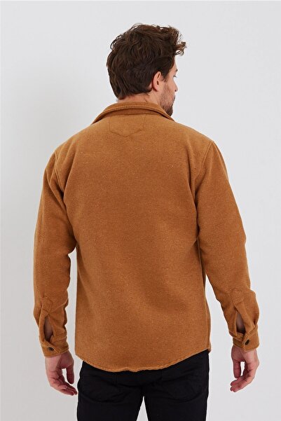 Tarz Cool Erkek Hardal Çift Cep Kapaklı Slim Fit Oduncu Gömlek-odg001r9502s