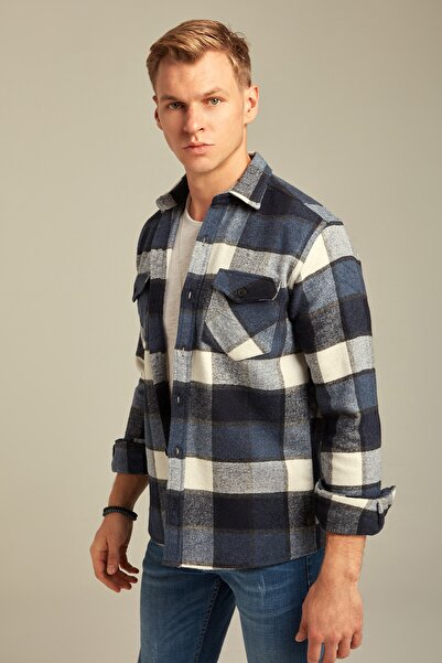 Tarz Cool Cămașă de lemn în carouri albastră-odg001r04