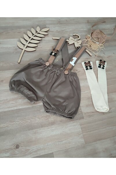 Feriatolye Ayıcık konsepti 1 yaş pasta patlama kostümü papyon salopet çorap t...