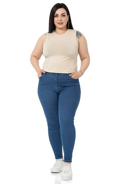 DISENTIS MODEST Plus Size Crew Deck Fără mâneci Crop Viscose Bej Body