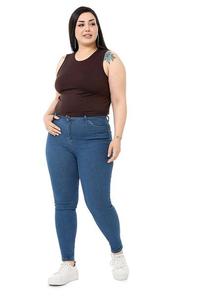 DISENTIS MODEST Plus Size Crew Neck Αμάνικο Crop Viscose Brown Body