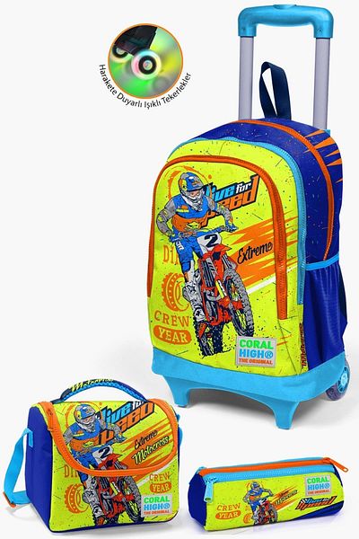 Coral High Set de geanți din 3 piese pentru motocicletă cu model Yellow Saks pentru copii, cu racletă SET0123942