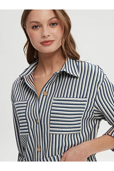 Faik Sönmez Çizgili Kuşaklı Overshırt Ceket 66253