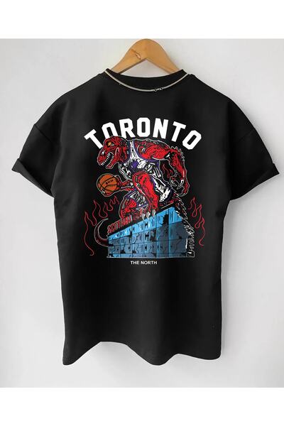 Adrift تيشيرت Toronto Raptors Retro كبير الحجم من القطن المطبوع برقبة دائرية وأكمام قصيرة