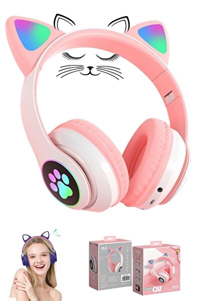Favors Kedi Figürlü Kulaküstü Bluetooth Kulaklık Kedicikli Patili Işıklı Blue...